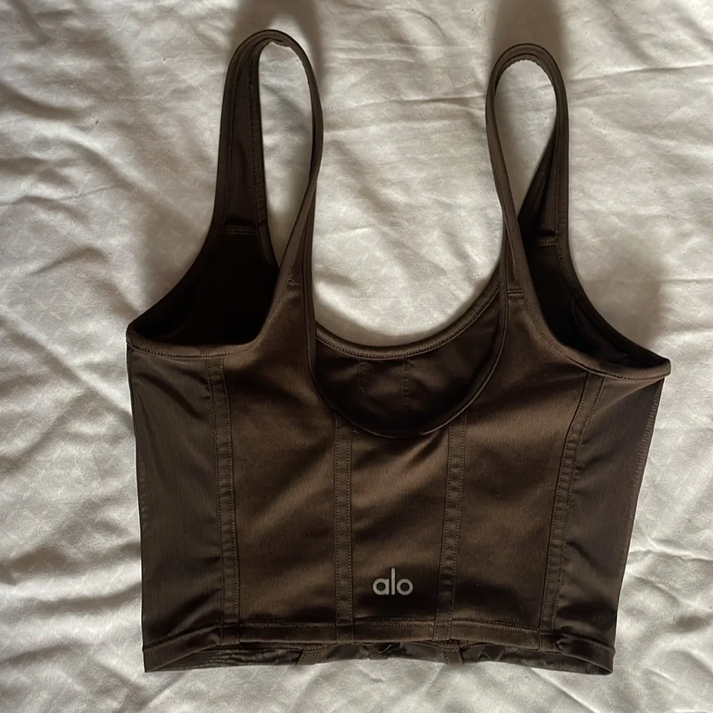 brown alo yoga airbrush mesh corset tank top - Picture 3 of 4